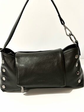 HAMMITT VIP Leather Satchel (Baguette) in Black With Gunmetal Hardware